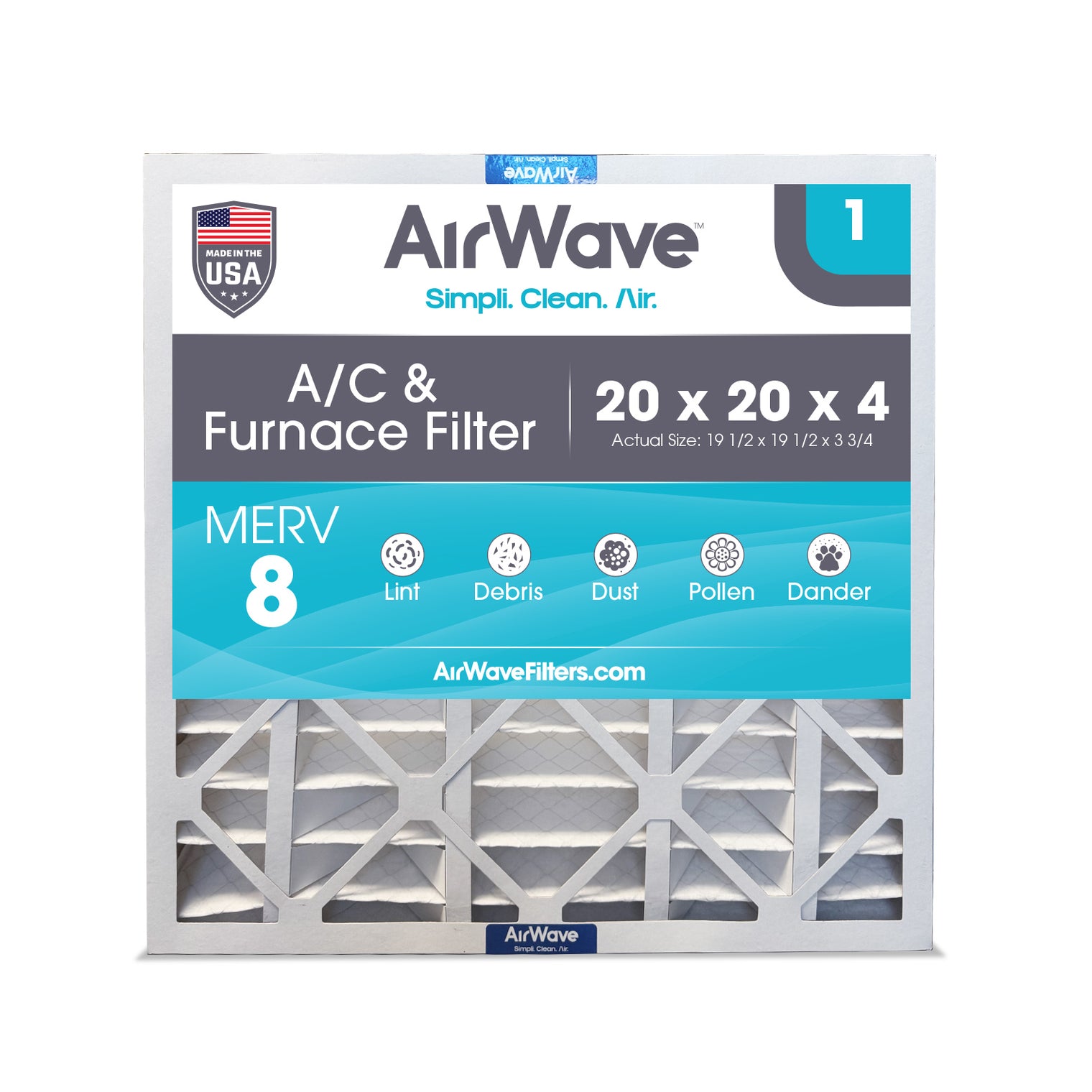 Air Filter 20x20x4, Pleated MERV 8, HVAC Furnace Filter