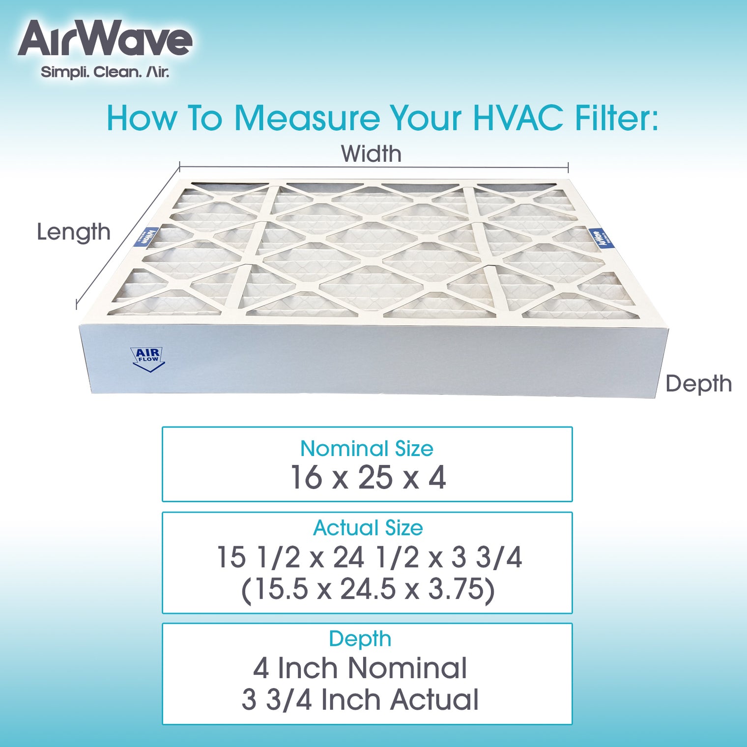 Air Filter 16x25x4, Pleated MERV 8, HVAC Furnace Filter