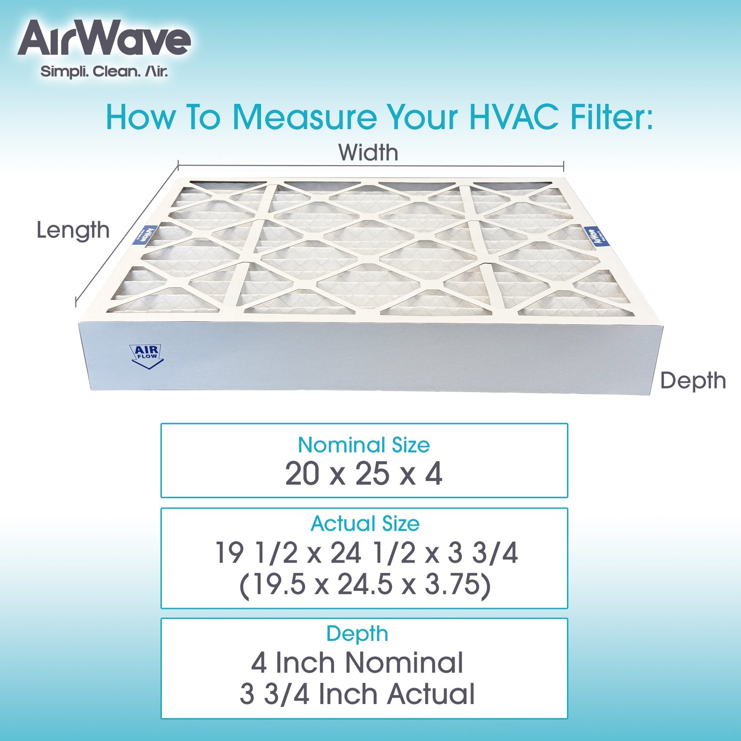 Air Filter 20x25x4, Pleated MERV 8, HVAC Furnace Filter