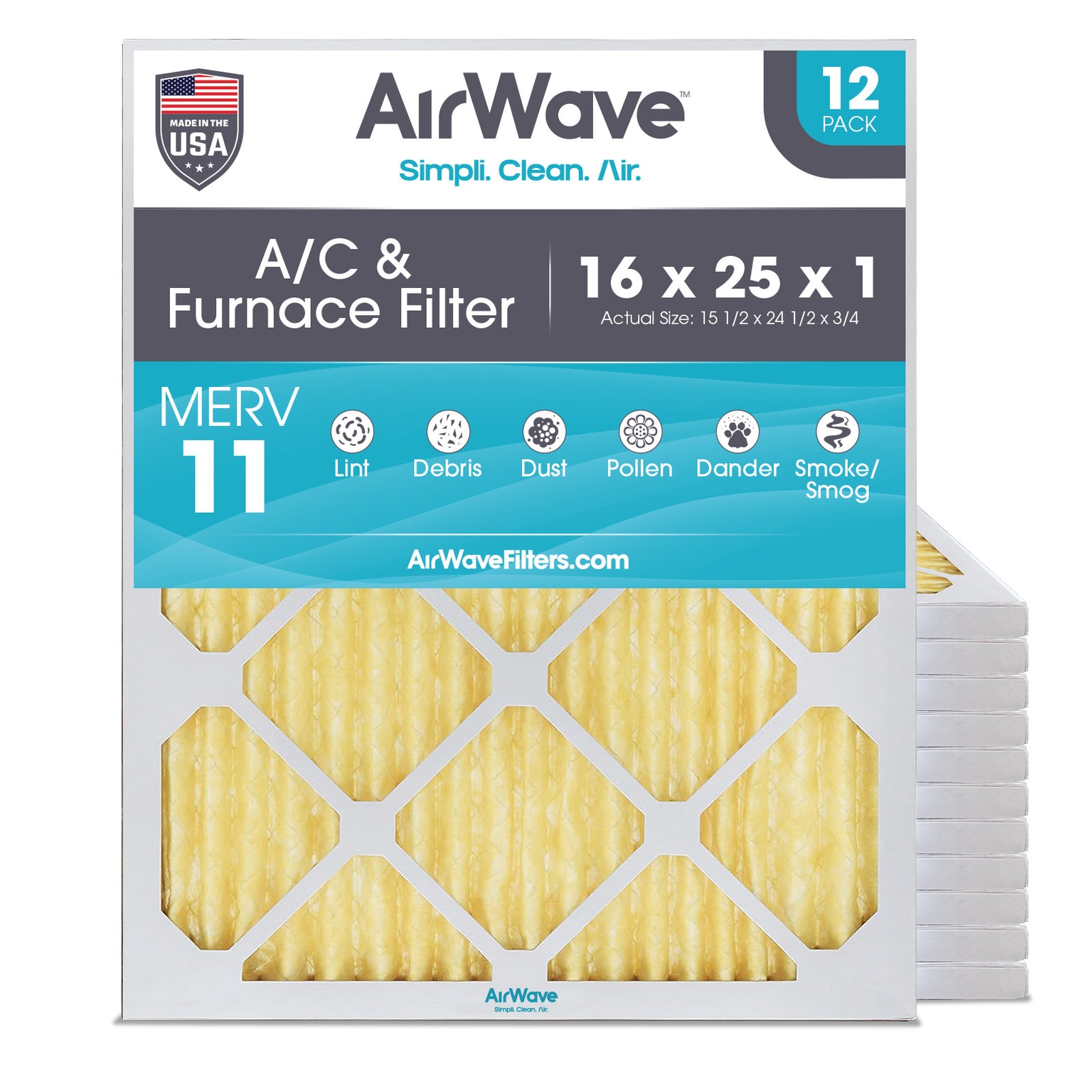 16x25x1 Air Filter, Pleated MERV 11