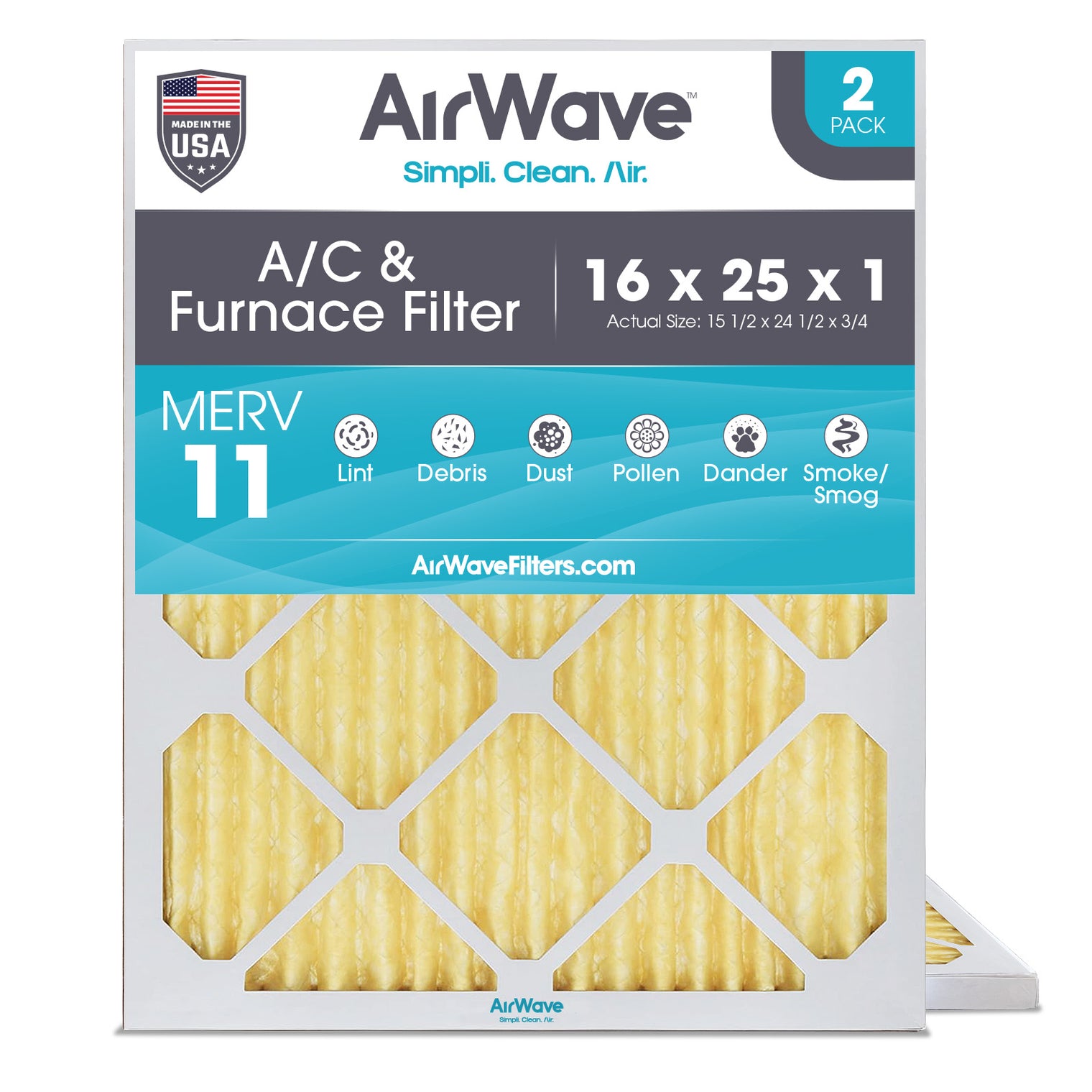 16x25x1 Air Filter, Pleated MERV 11