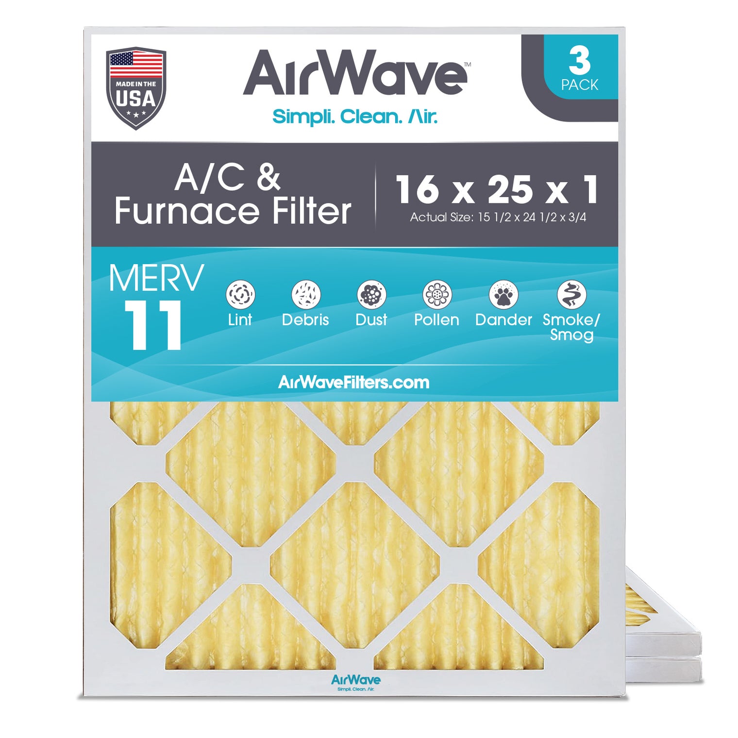 16x25x1 Air Filter, Pleated MERV 11