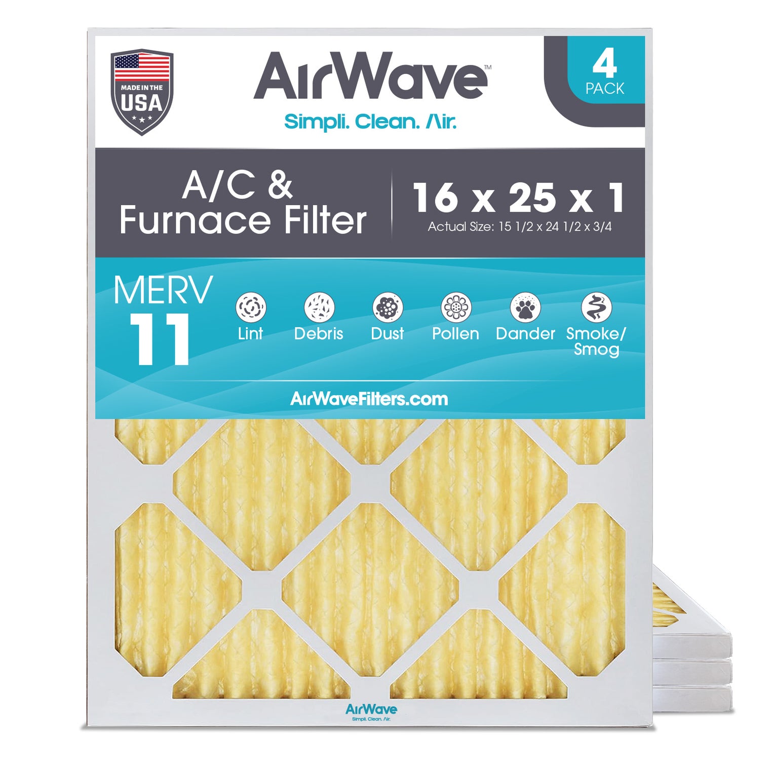 16x25x1 Air Filter, Pleated MERV 11