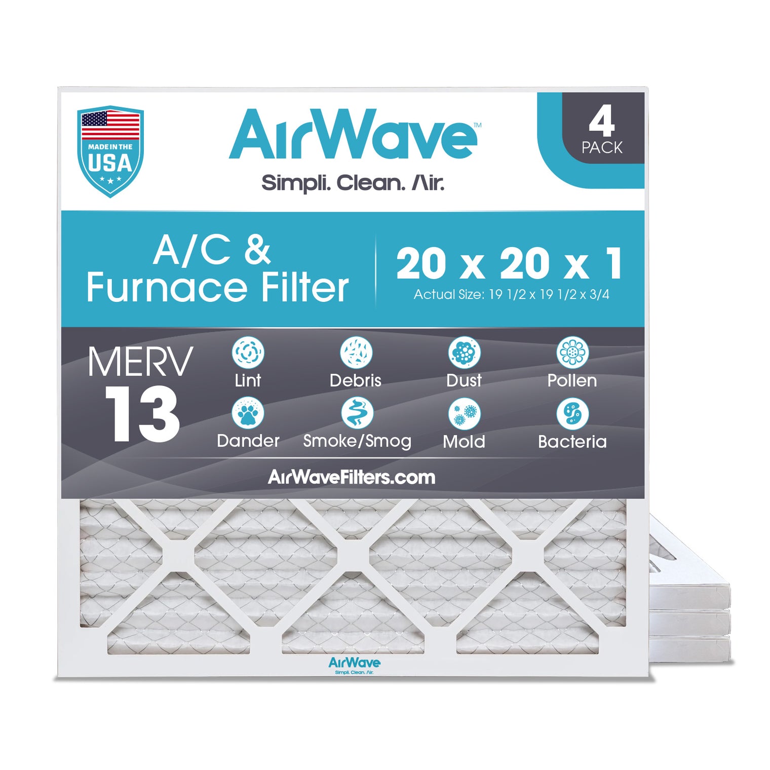 20x20x1 Air Filters, MERV 13, Pleated