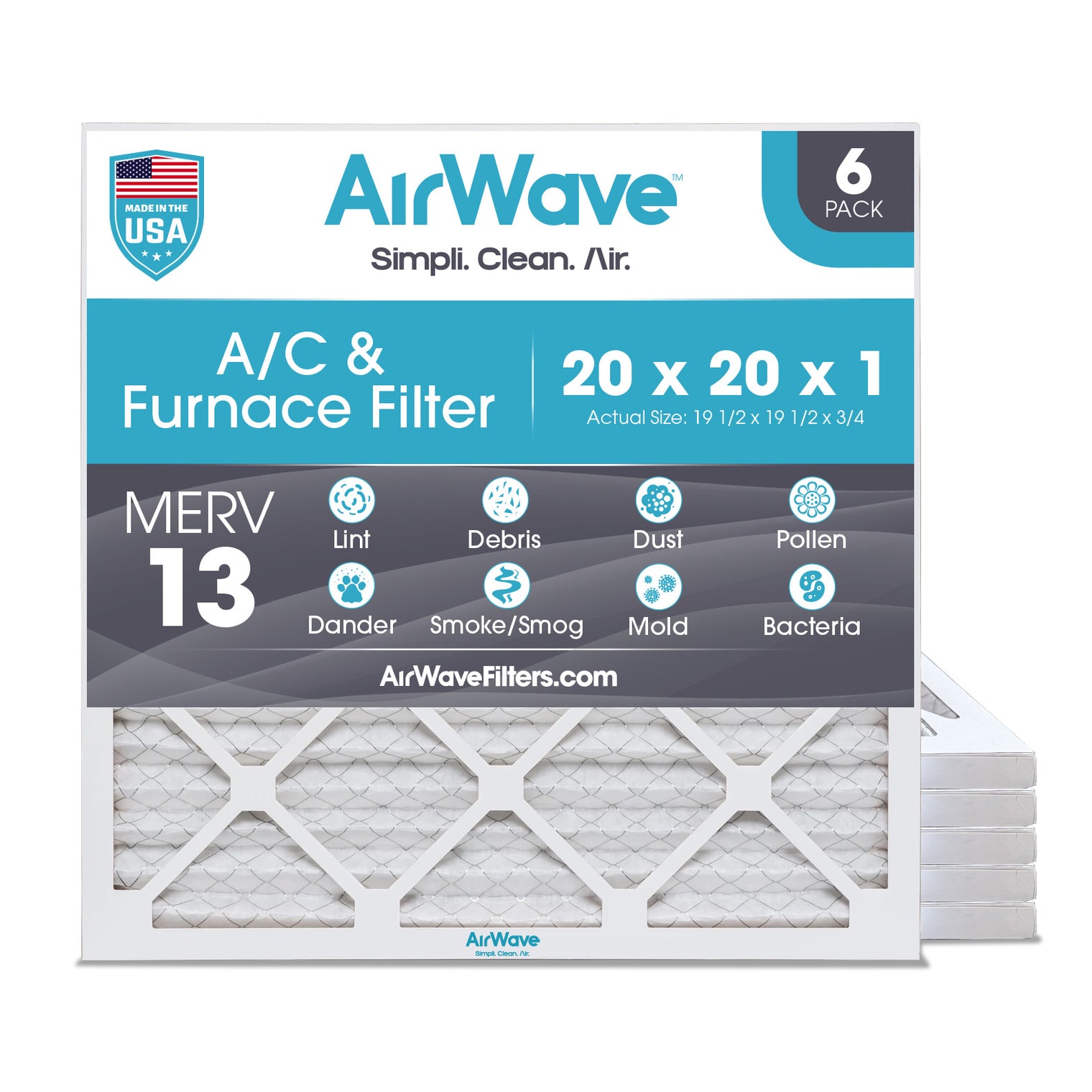 20x20x1 Air Filters, MERV 13, Pleated