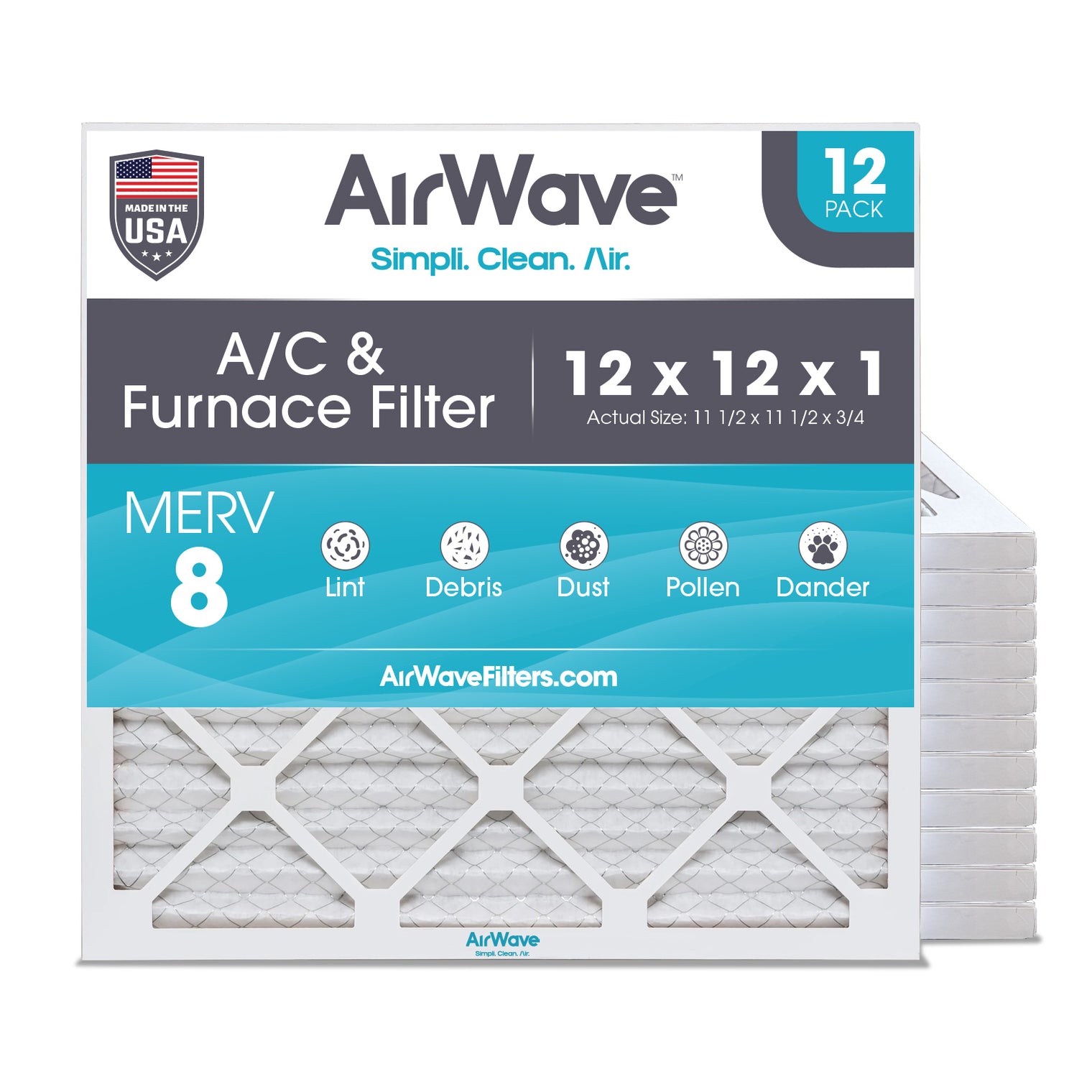 AC Air Filter 12x12x1, Pleated Merv 8, HVAC Furnace Filter