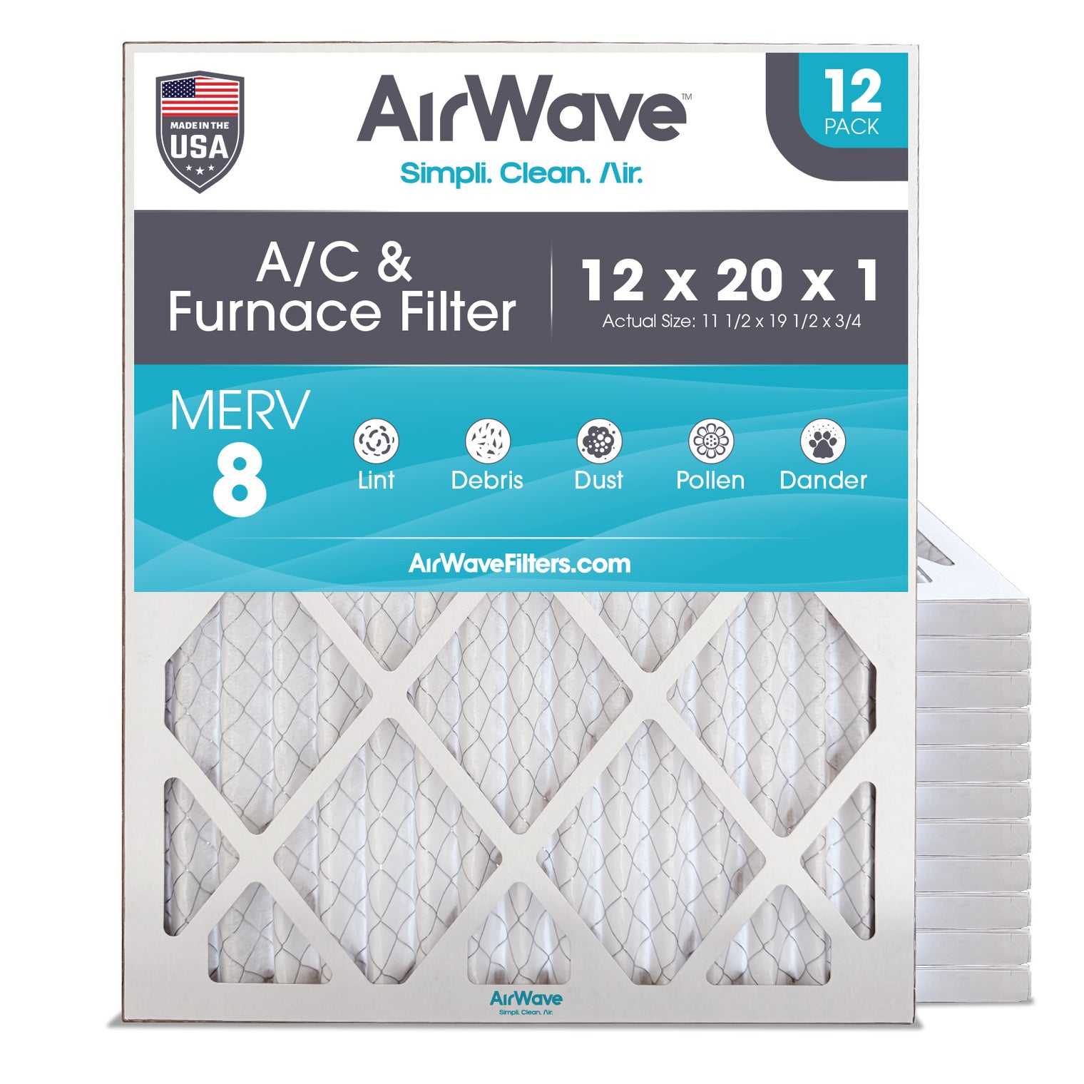 AC Air Filter 12x20x1, Pleated MERV 8, HVAC Furnace Filter