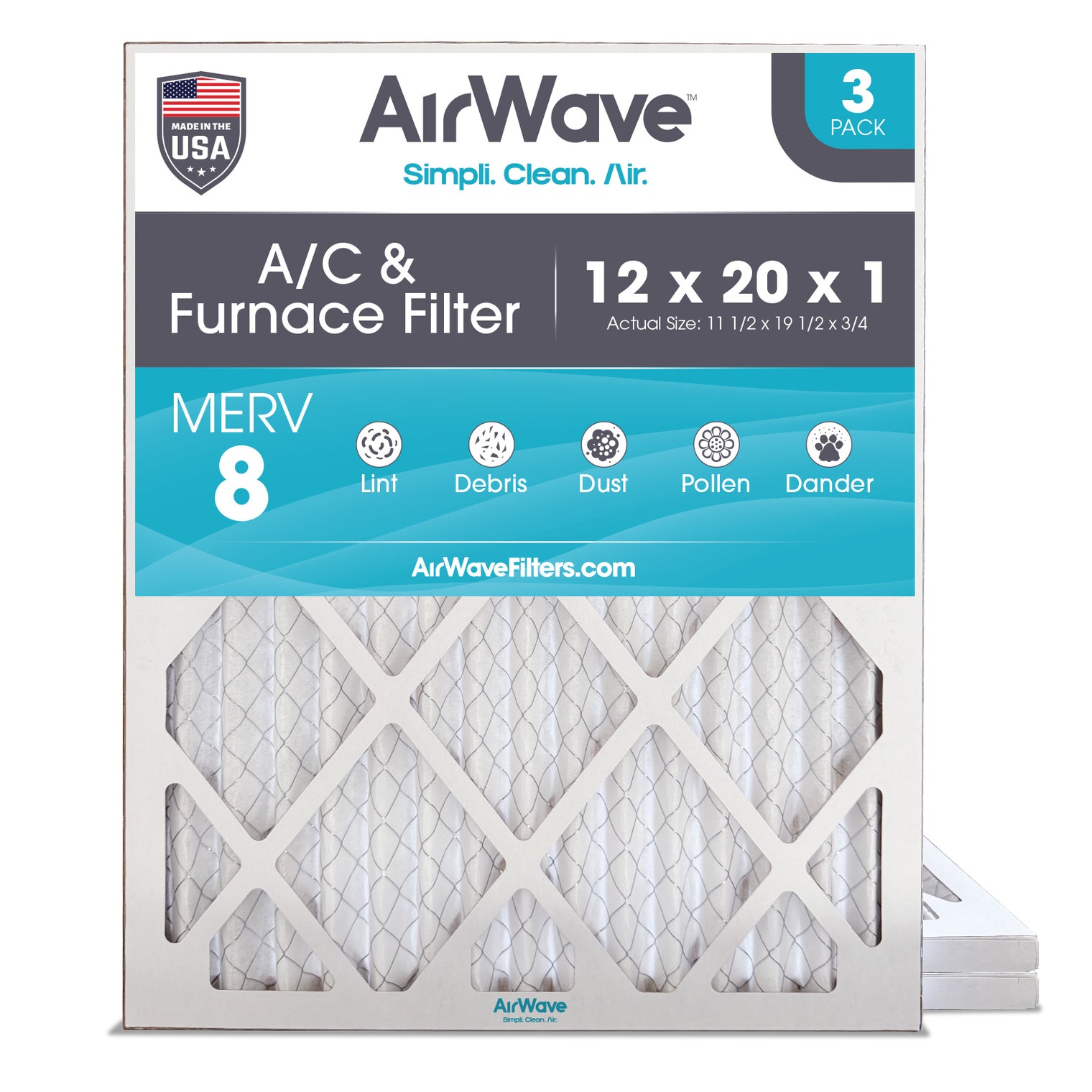 12x20x1 Air Filter, MERV 8, Pleated