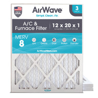 AC Air Filter 12x20x1, Pleated MERV 8, HVAC Furnace Filter