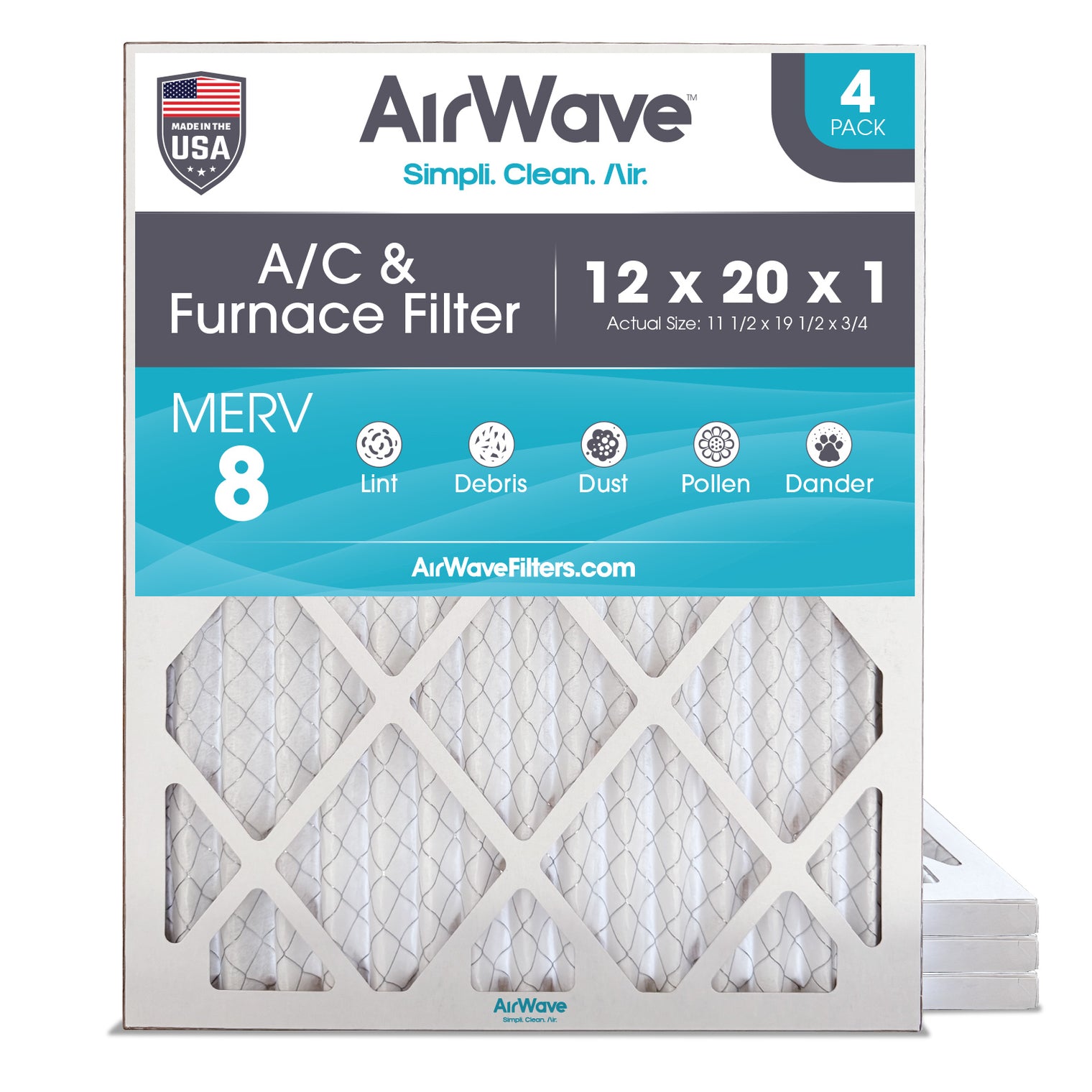 12x20x1 Air Filter, MERV 8, Pleated