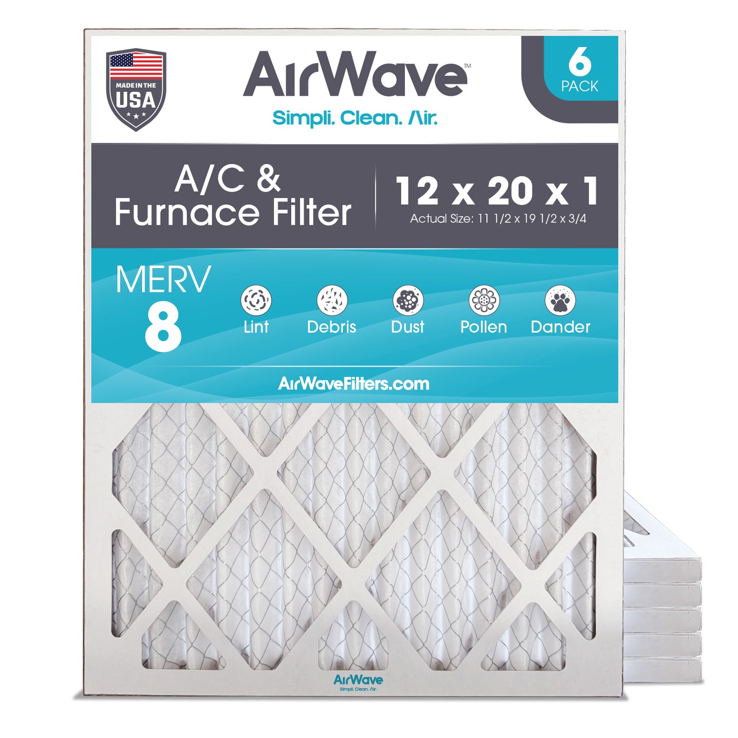 AC Air Filter 12x20x1, Pleated MERV 8, HVAC Furnace Filter