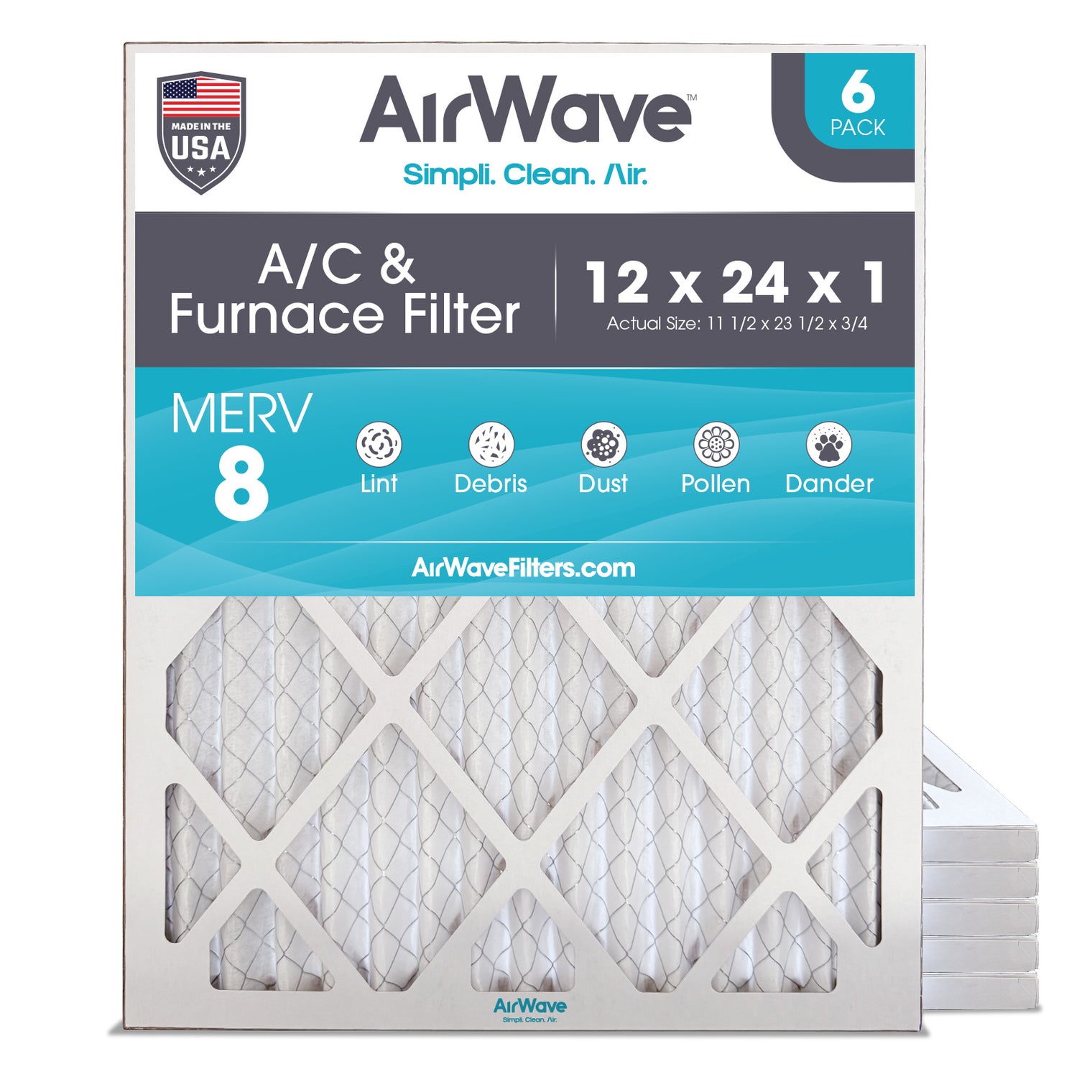 12x24x1 Air Filter, MERV 8, Pleated