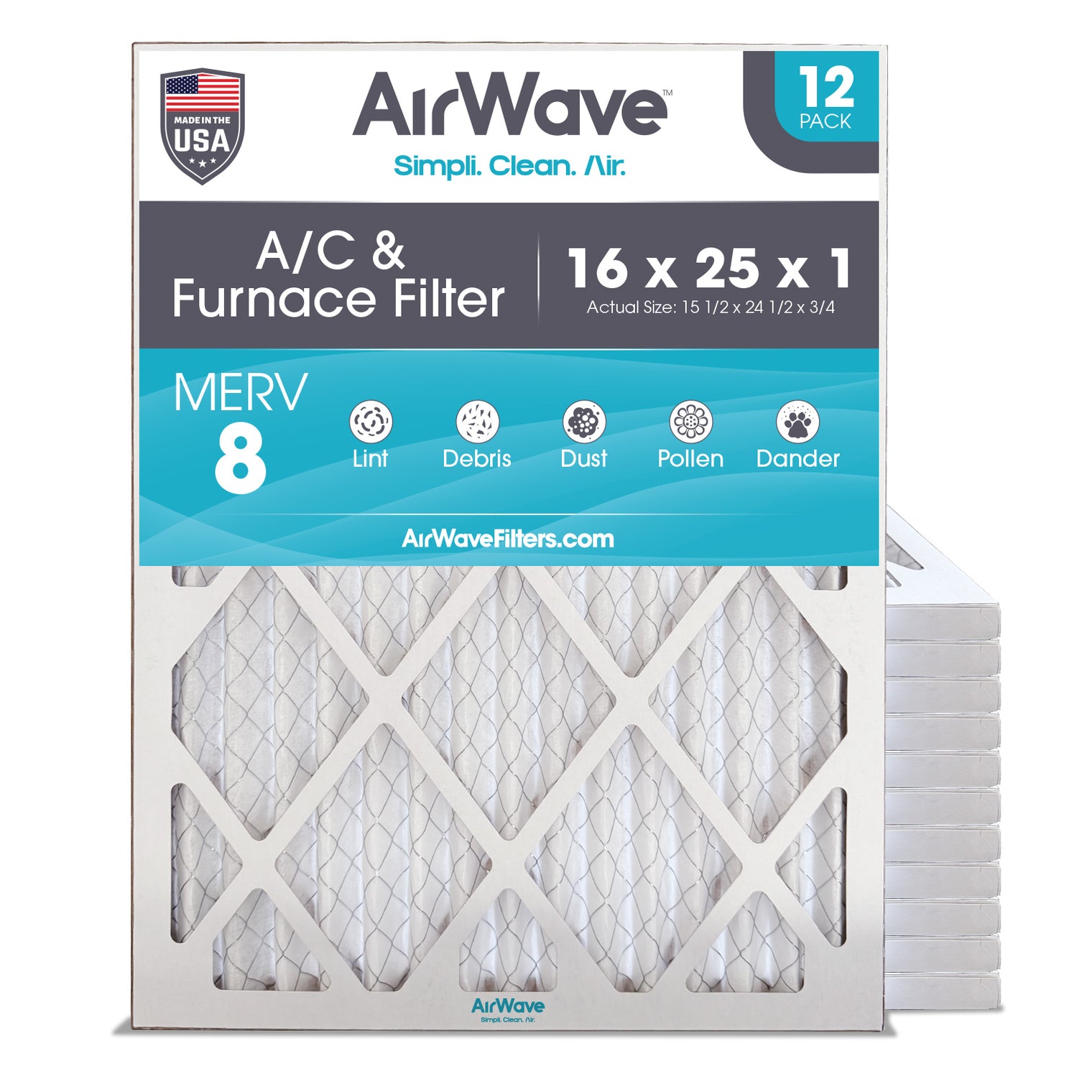 16x25x1 Air Filter, MERV 8, Pleated