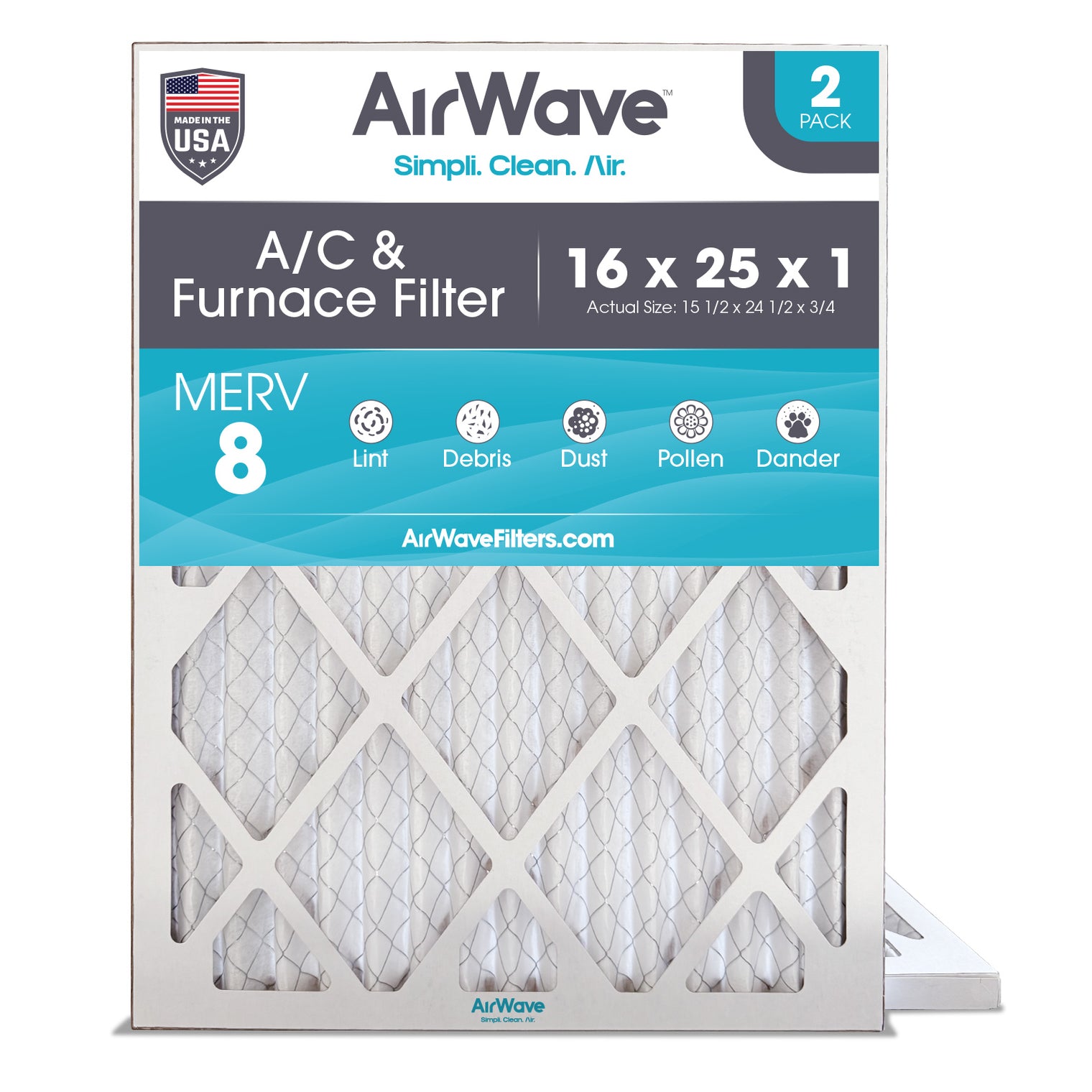 16x25x1 Air Filter, MERV 8, Pleated