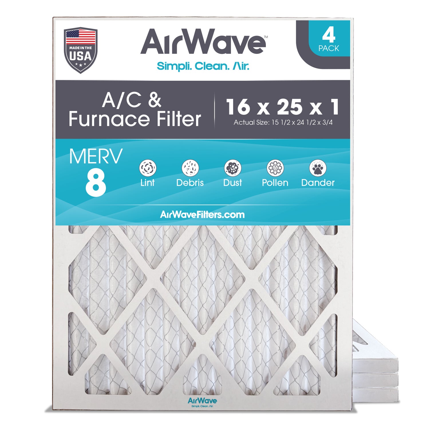 16x25x1 Air Filter, MERV 8, Pleated