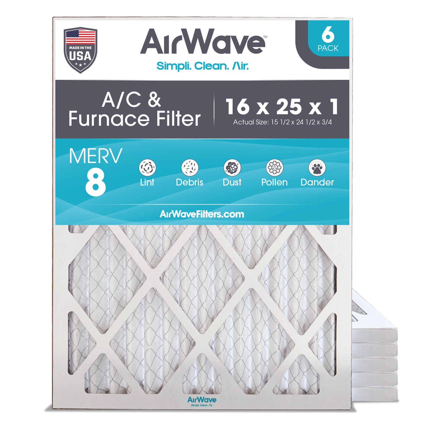 16x25x1 Air Filter, MERV 8, Pleated