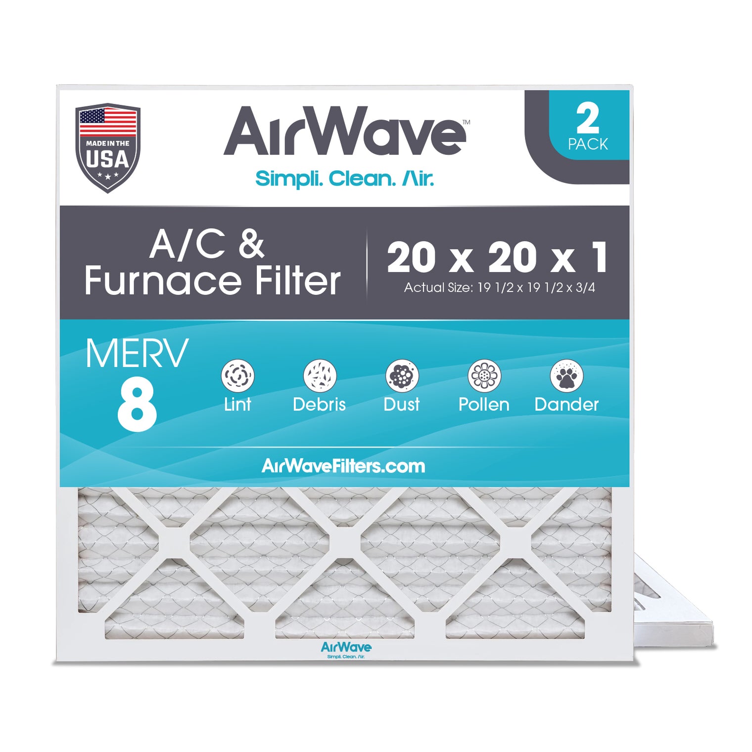 20x20x1 Air Filter, MERV 8, Pleated