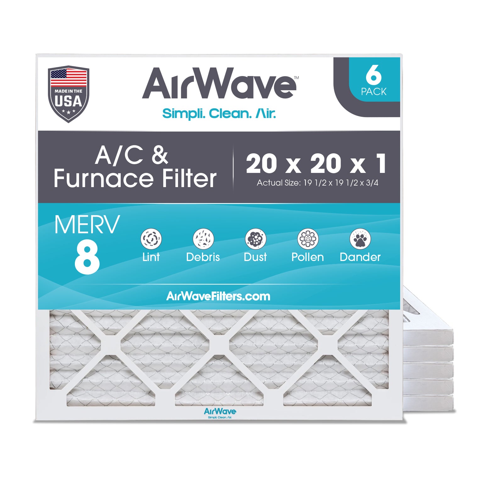 20x20x1 Air Filter, MERV 8, Pleated