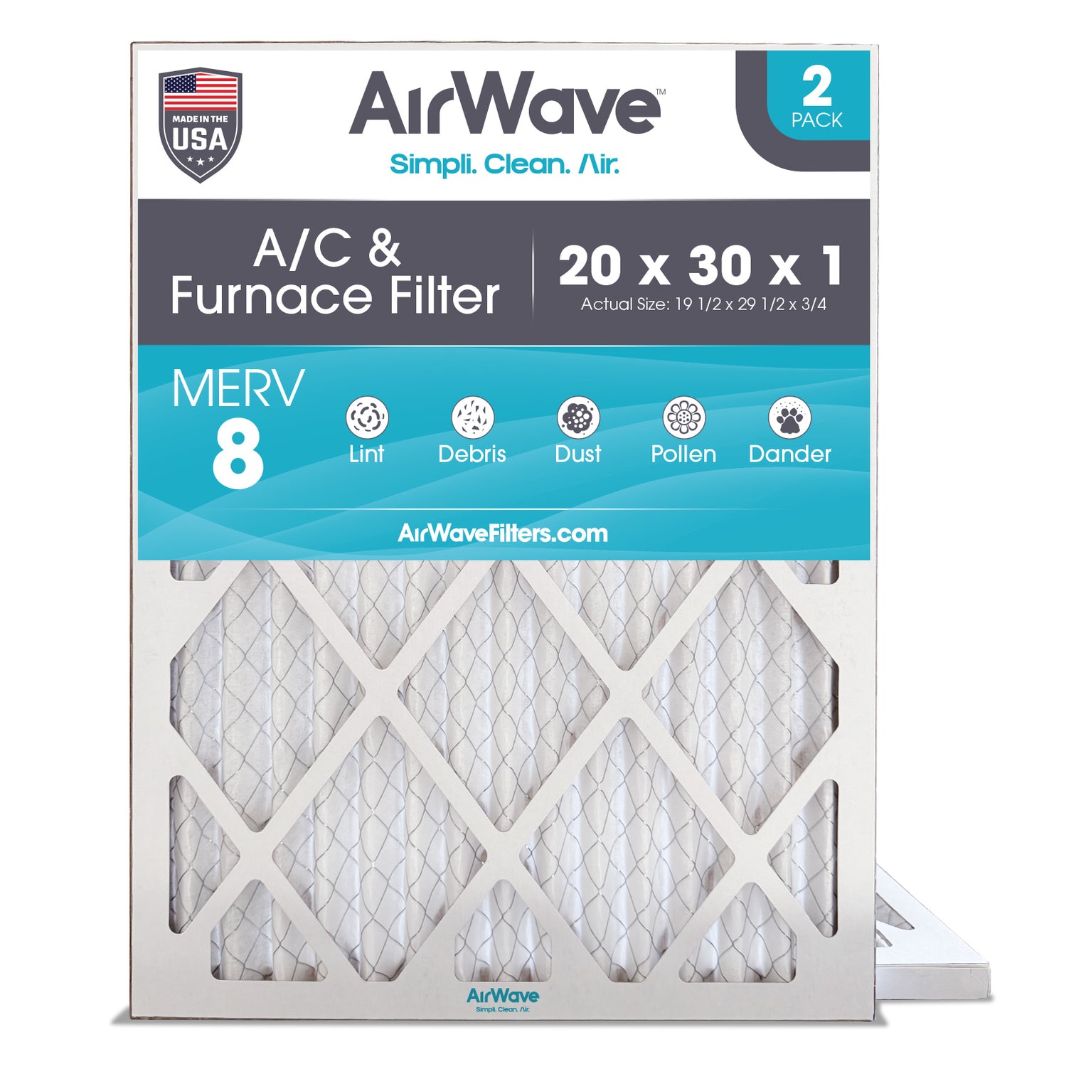 20x30x1 Air Filter, MERV 8, Pleated