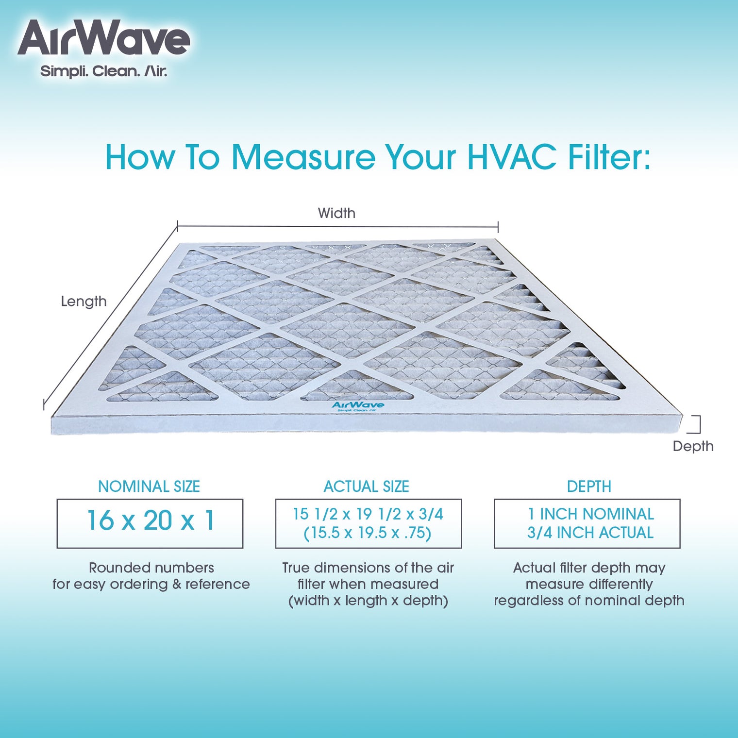 16x20x1 Air Filter, MERV 8, Pleated