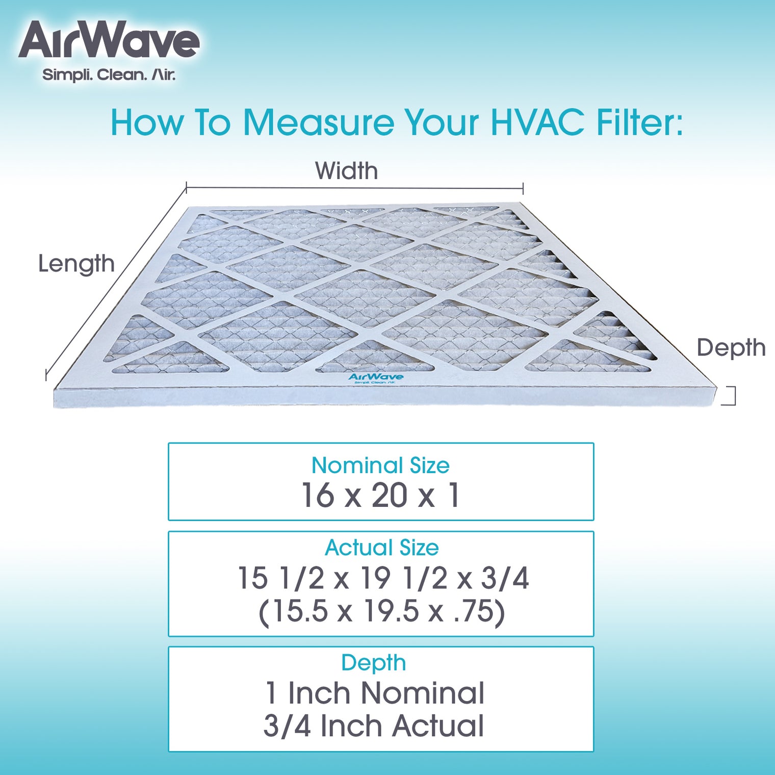 16x20x1 Air Filter, MERV 8, Pleated